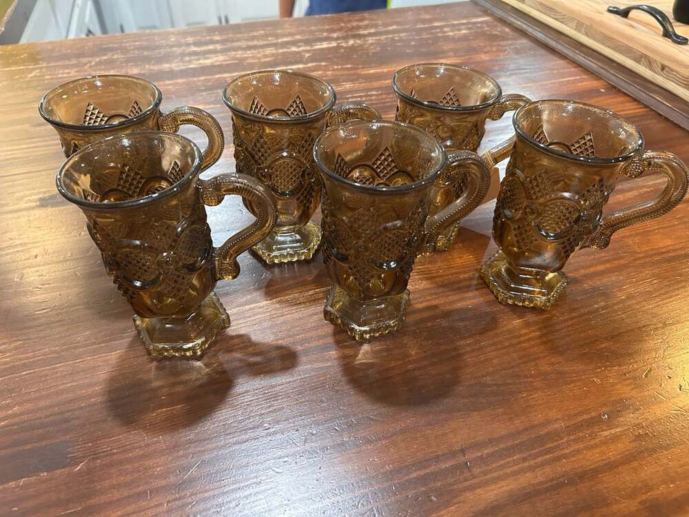 Avon 1876 Cape Cod Amber Pedestal Mugs Set of 6